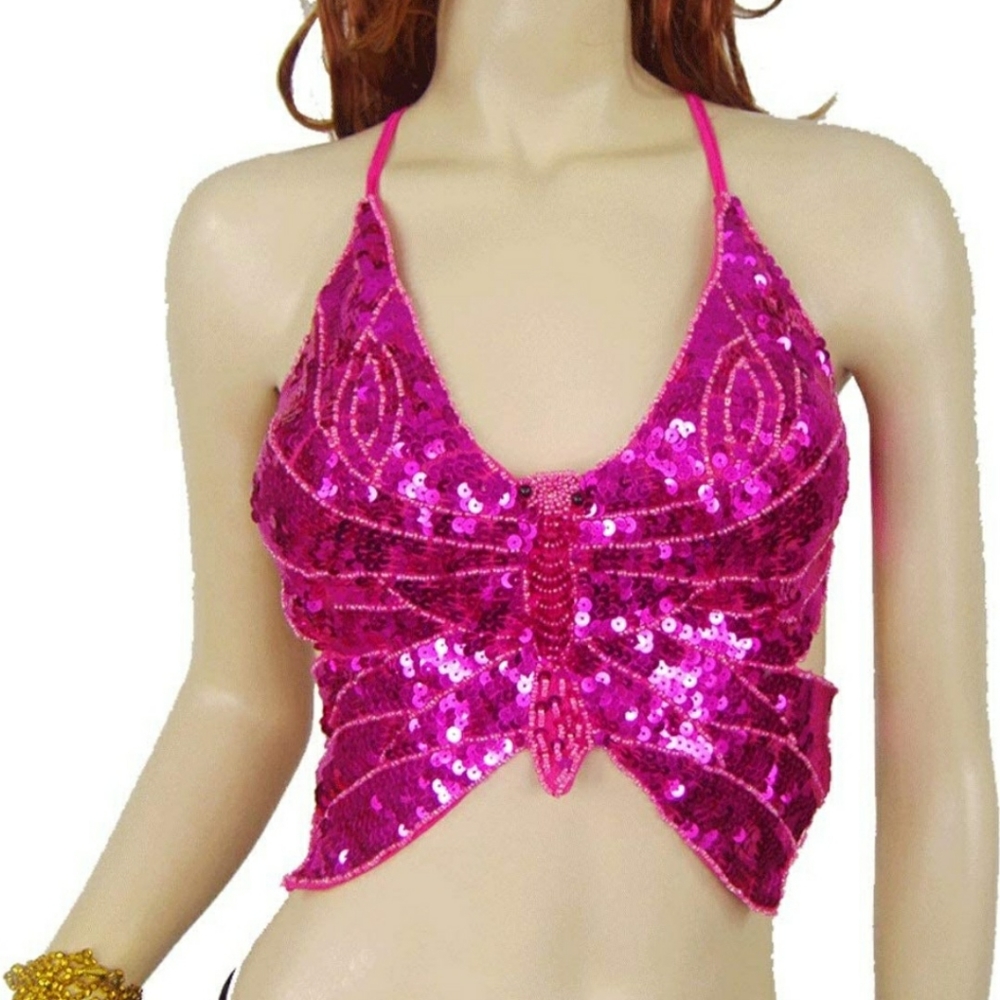 Pink sequin butterfly top